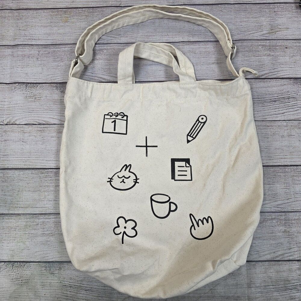 BAGGU Duck Tote Bag Grid Natural Snap Clasp Inside Pocket Canvas Handles